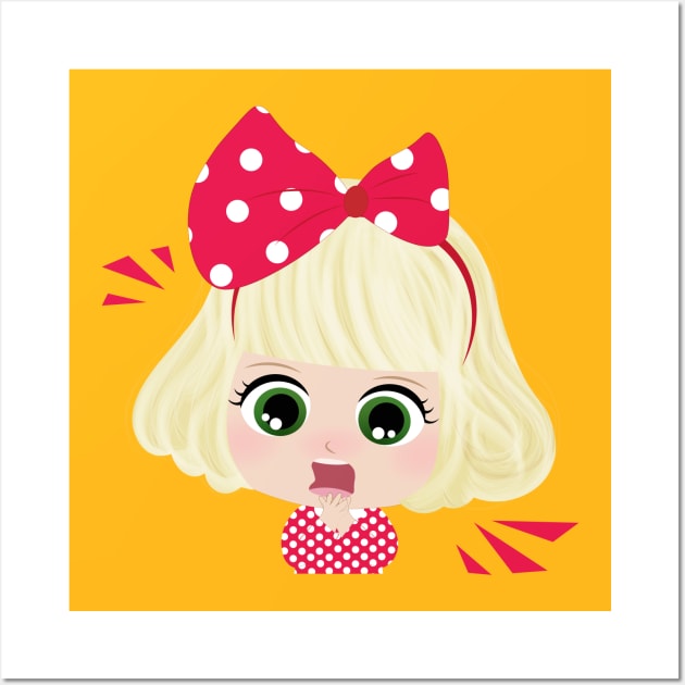 Cute Little Girl With Red Bow Wall Art by Phat Design